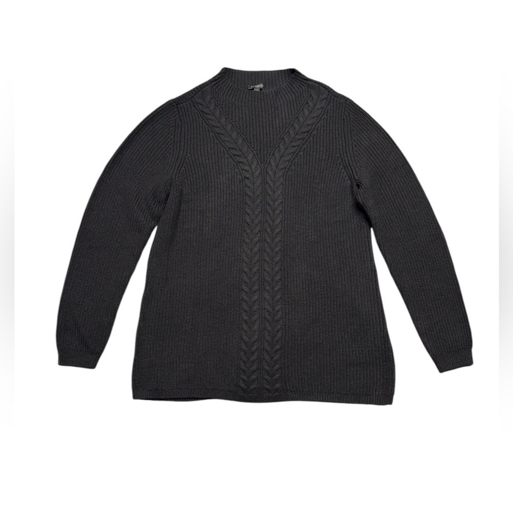 Talbots Cable‎ Knit Lambs Wool Pullover Mock Neck Sweater Blend Black Size Large